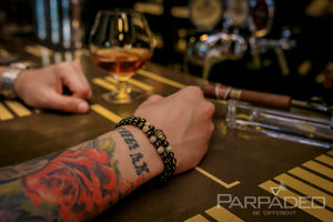 Golden Sanskrit Bracelet by Parpadeo. Designed and handmade in Israel by Martin Greenberg